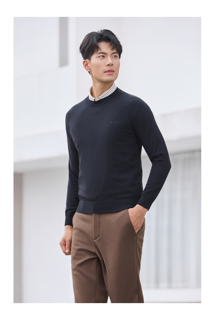 Laxton Men's Long Sleeve Knit Sweater Autumn Winter Heat Retention Warm Round Neck Pullover Solid Color Zero Pressure High Elasticity Sweater Deep Black L 2