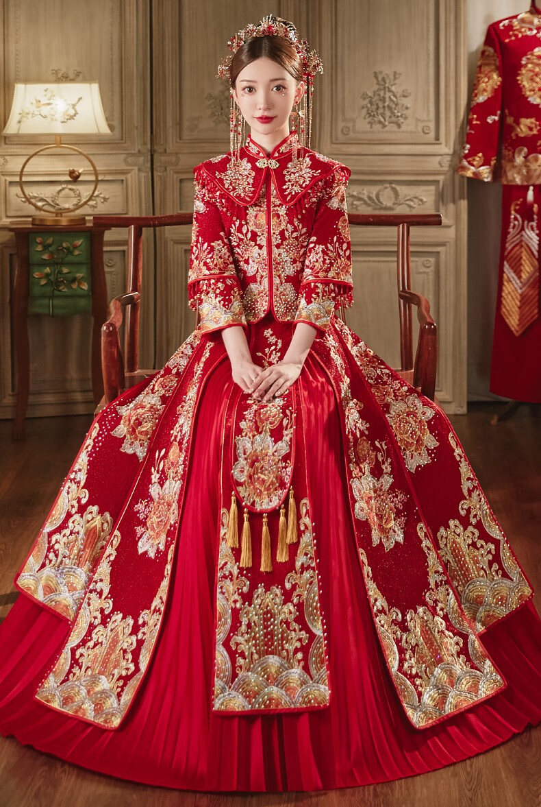 学生乐 中式结婚礼服新娘新郎唐装秀禾服情侣孕妇修身龙凤褂敬酒 龙腾