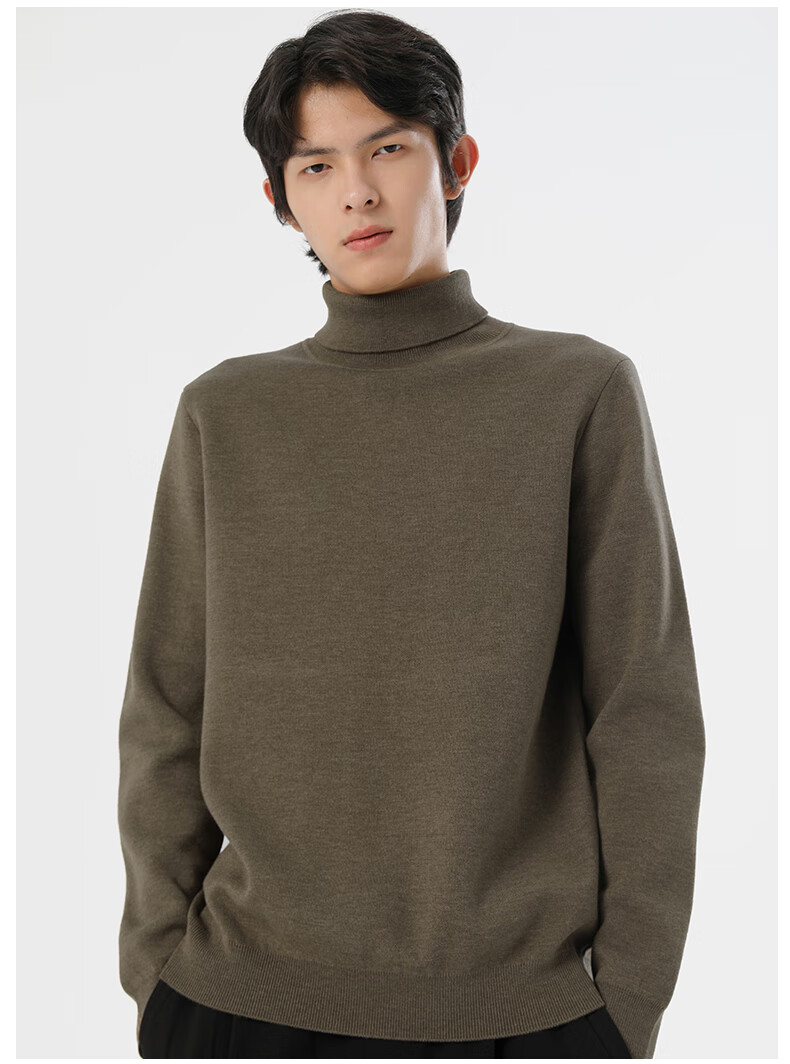 MARKLESS Men's Autumn Winter Warm High Neck Knit Sweater Casual Pullover Base Shirt 1713 Brown Leaf XXL 8