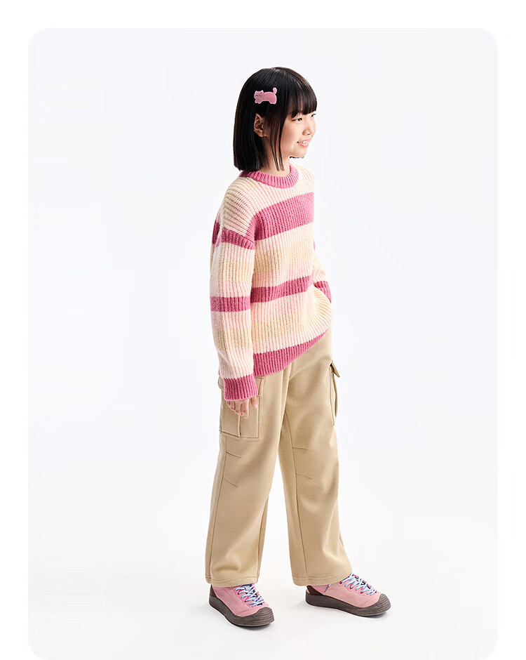 Annil Anti-Static Kids Fleece-Lined Pants Boys Girls Casual Trousers 2025 Winter New Stone Honey Coffee 150 7