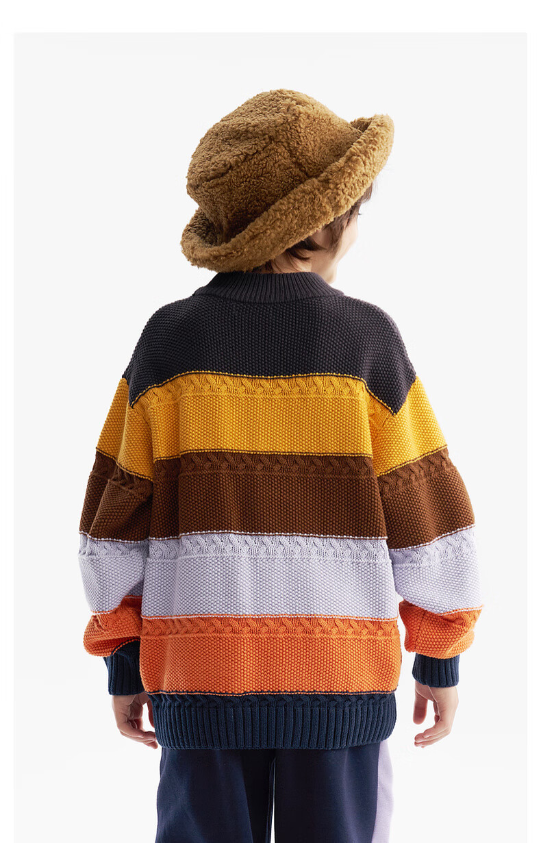 MQD Boys Sweater Knitwear 2025 Winter New Thickened Warm Half Turtleneck Striped Top for Kids 9