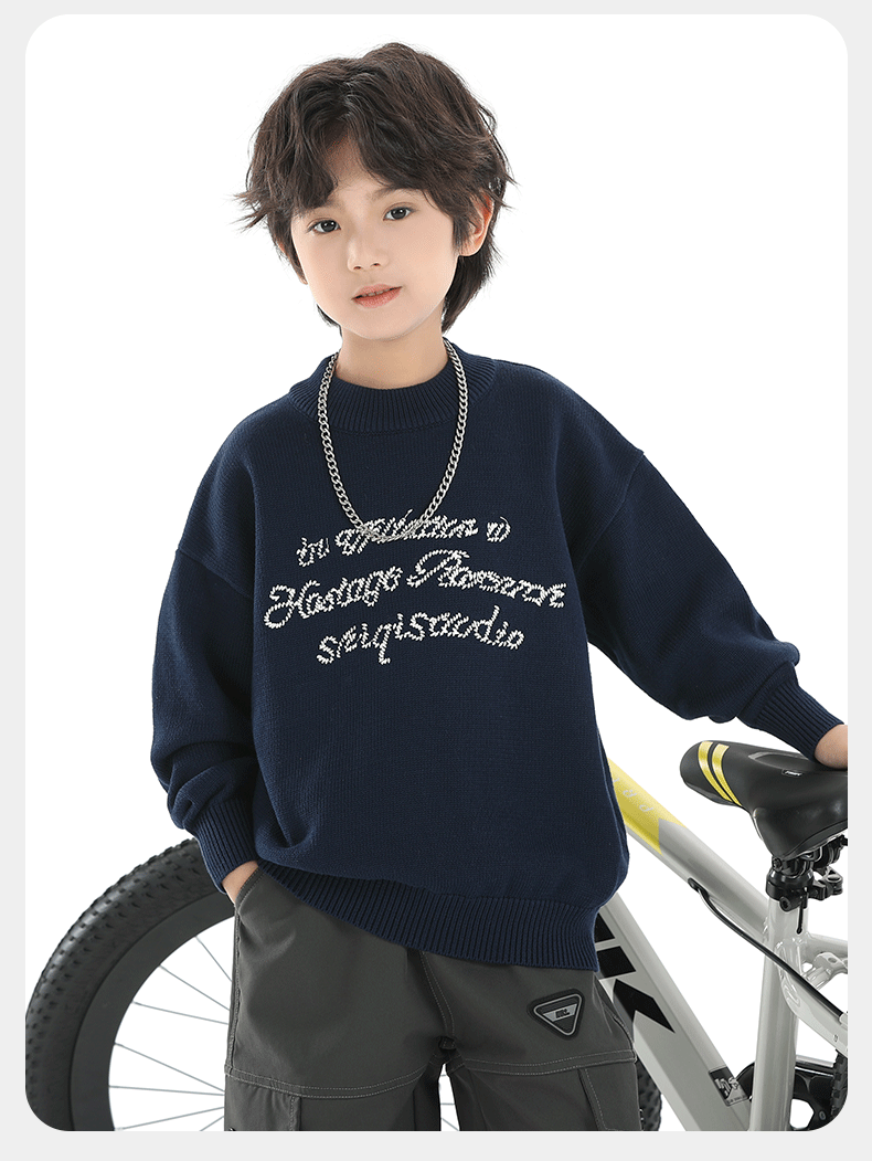 Little Elephant Ham Boys' Knitted Crew Neck Sweater Base Shirt Yellow [100% Cotton Skin-Friendly Non-Itchy] 120 cm 12