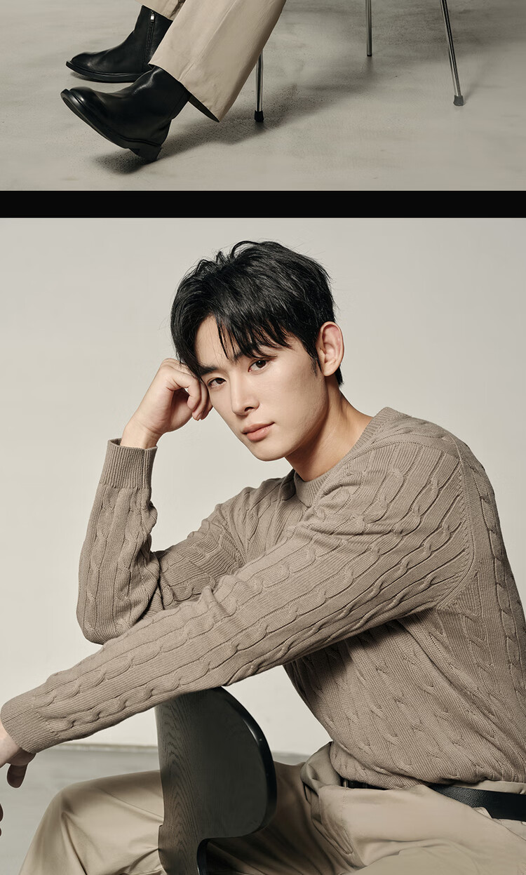 Giordano Men's Cable Knit Sweater New College Style Crew Neck 01055731 Korean Celebrity Edition 17