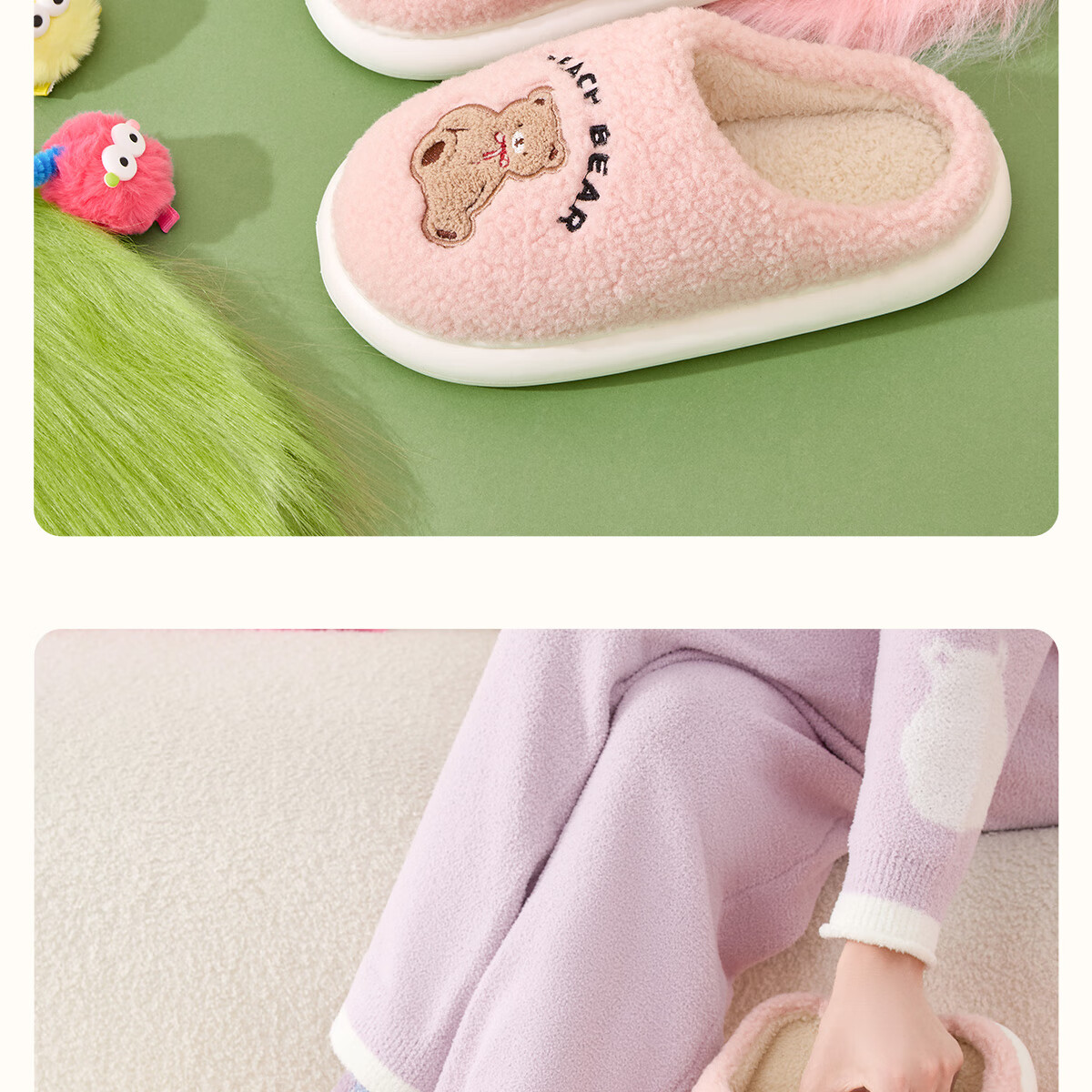 Grace Cute Cotton Slippers Women's Autumn and Winter Indoor Home Thickened Warm Anti-Slip Thick Bottom Slippers Women Winter 8