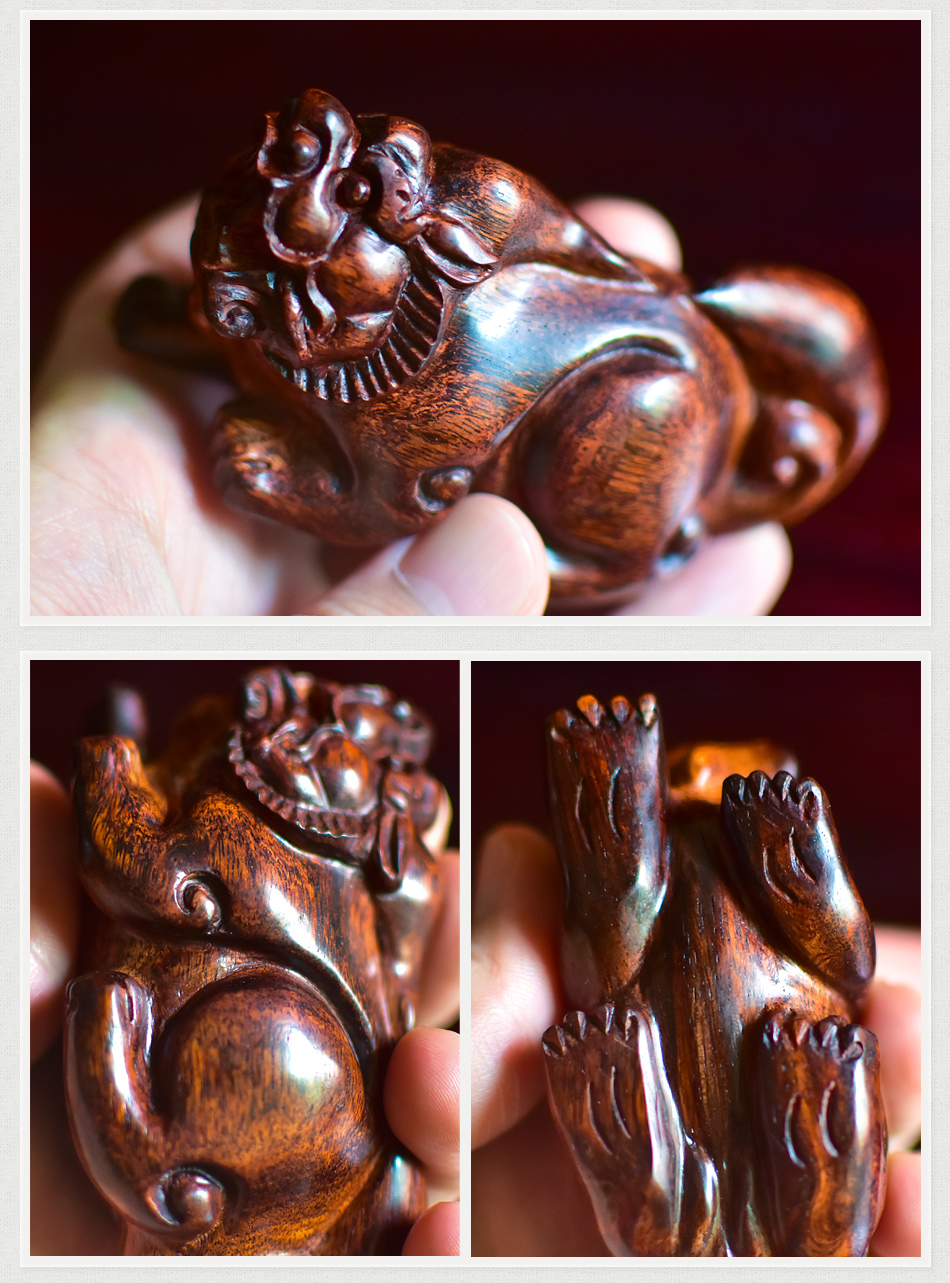 木回海黄木雕貔貅手把玩件工艺礼品海南黄花梨皮丘文玩手把件节日送