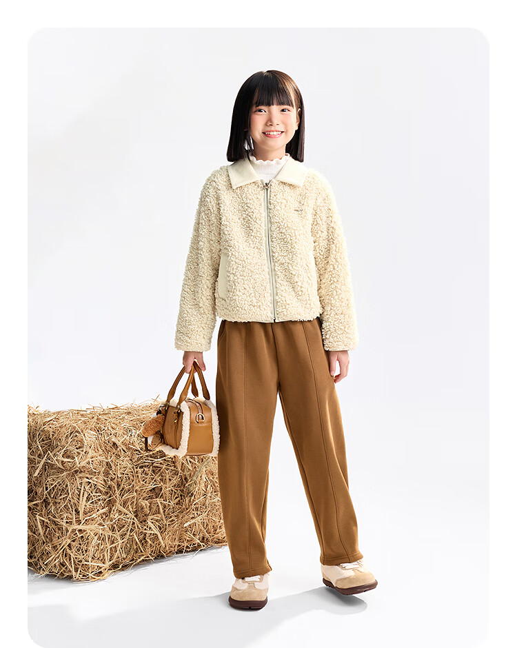 Annil Kids Girls Knit Fleece Short Jacket 2025 Autumn New Jimmy Apricot 120 3