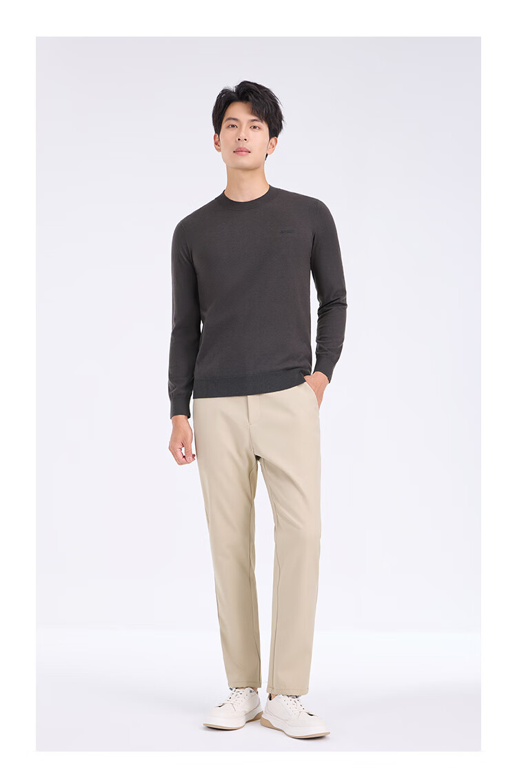 Laxton Men's Long Sleeve Knit Sweater Autumn Winter Heat Retention Warm Round Neck Pullover Solid Color Zero Pressure High Elasticity Sweater Deep Black L 4