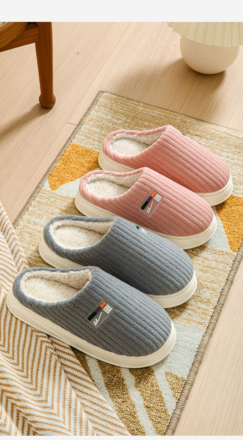 Warrior Men's Cotton Slippers Winter New Thick Sole Plush Warm Home Slippers 0806 Gray Size 40-41 15