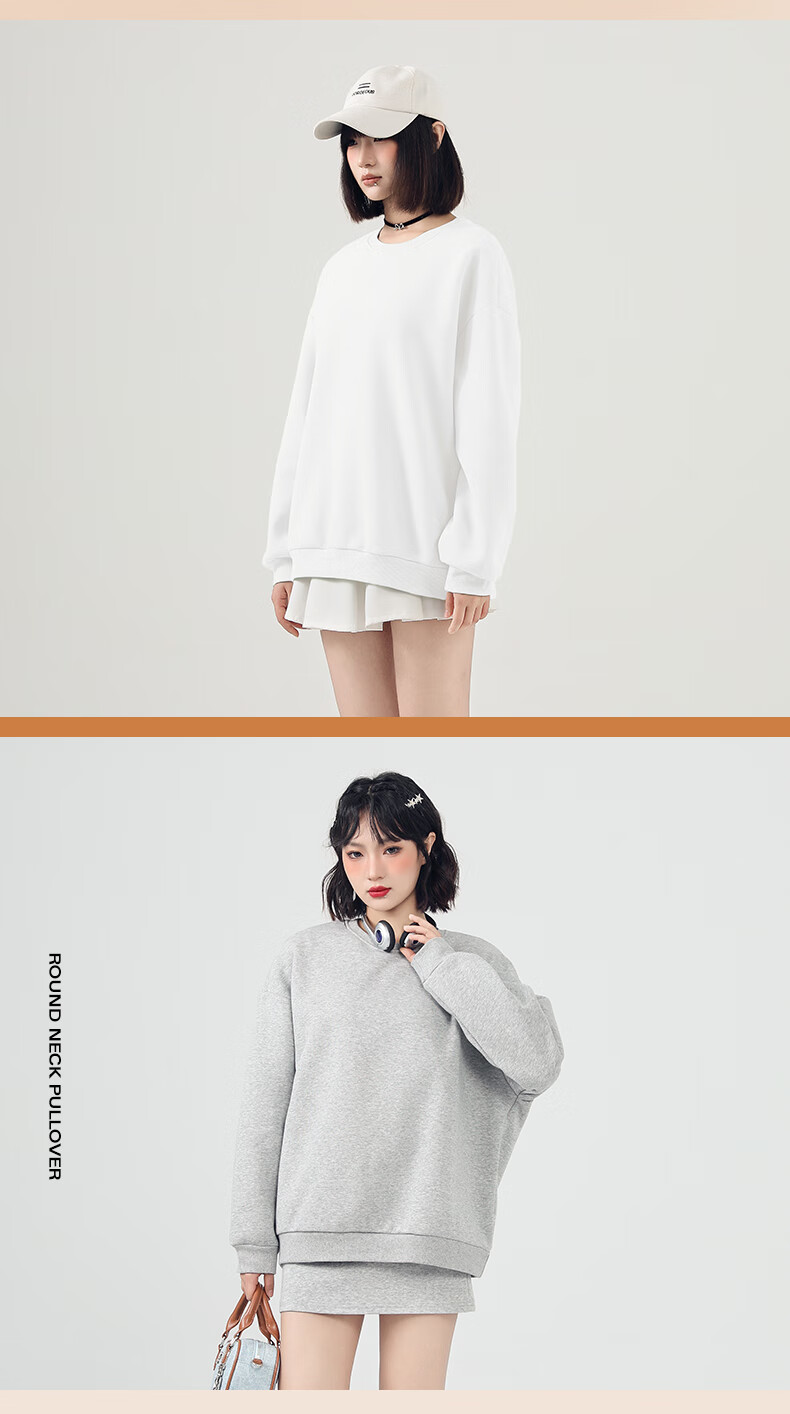 Jeanswest Women's Crew Neck Fleece-Lined Thickened Long Sleeve Sweatshirt 2025 Autumn Winter Casual Literary College Style Jacket 2