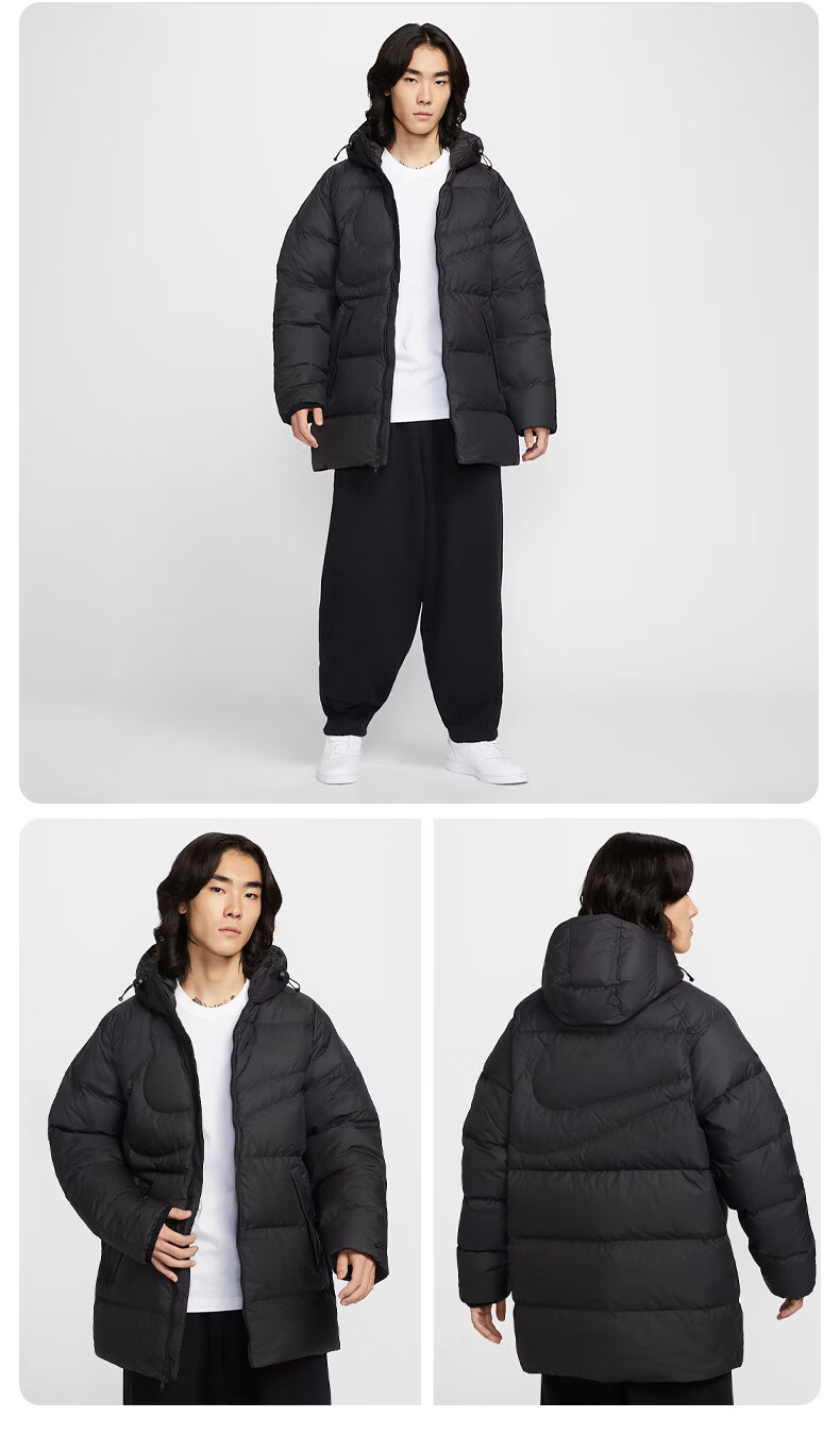 NIKE Men's Winter Long Hooded down Jacket, Sports Cold-Proof Coat DV1134-010 Black 2XL 4