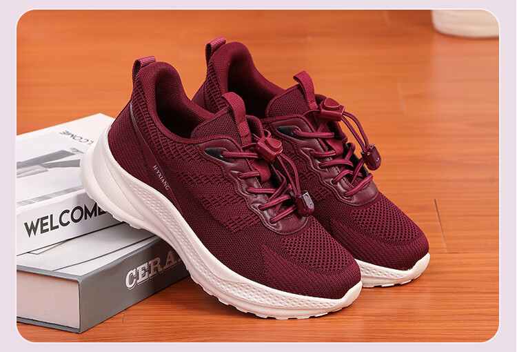 Hengyuanxiang Elderly Non-Slip Slip-On Outdoor Durable Walking Shoes for Middle-Aged and Seniors XEL5619 Red Size 38 3