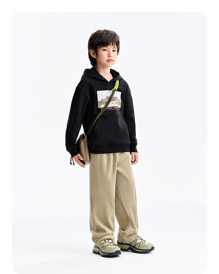 Annil Kids Boys Hooded Long Sleeve Fleece Sweatshirt 2025 Winter New Black 120 3