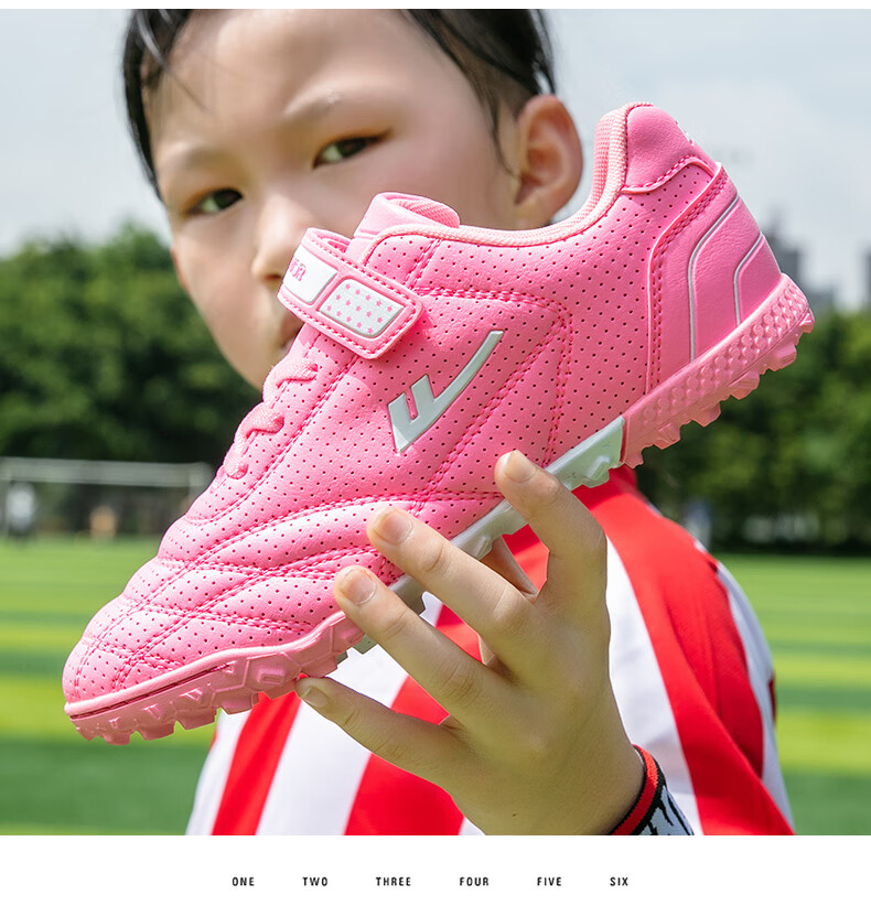 Warrior Girls' Soccer Shoes Studded TF Velcro Children's Youth Student Sneakers 961 Pink Studded Size 39 23