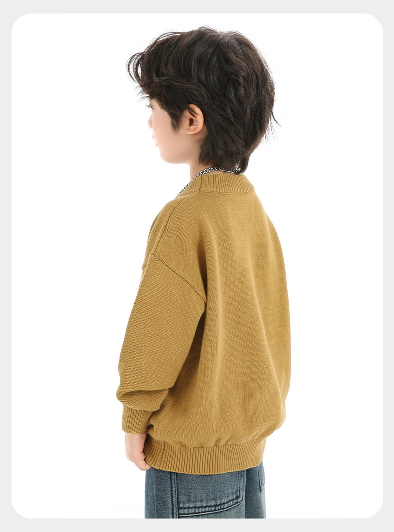 Little Elephant Ham Boys' Knitted Crew Neck Sweater Base Shirt Yellow [100% Cotton Skin-Friendly Non-Itchy] 120 cm 27