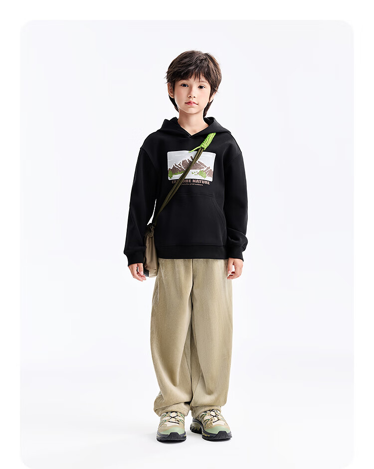 Annil Kids Boys Hooded Long Sleeve Fleece Sweatshirt 2025 Winter New Black 120 5