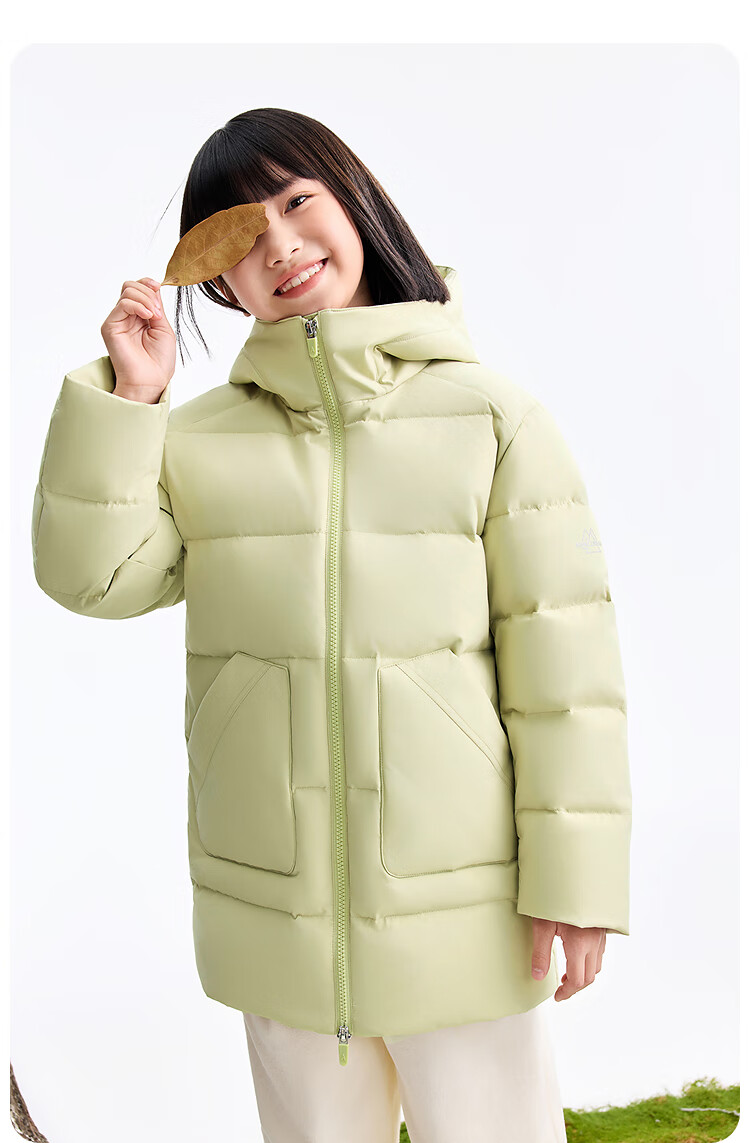 Annil Kids Boys and Girls Thermal Mid-Length Down Jacket 2025 Winter New Cold-Resistant Snow Willow Green 110 3