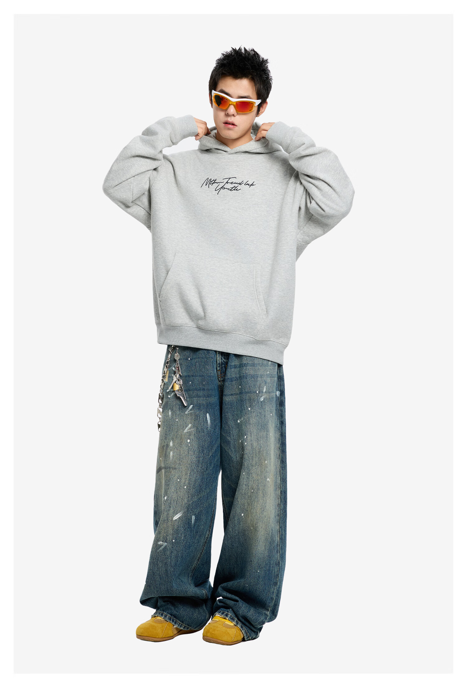 Meters Bonwe Men's Fleece Hoodie 2025 Winter New Thickened Warm Trendy Casual Long Sleeve Top 2