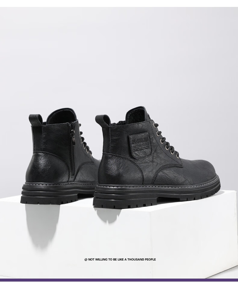 Qunlang Shijia Genuine Leather Martin Boots Men Winter Thick Sole British Retro Fashion Work Boots Fleece Lined Shoes 12