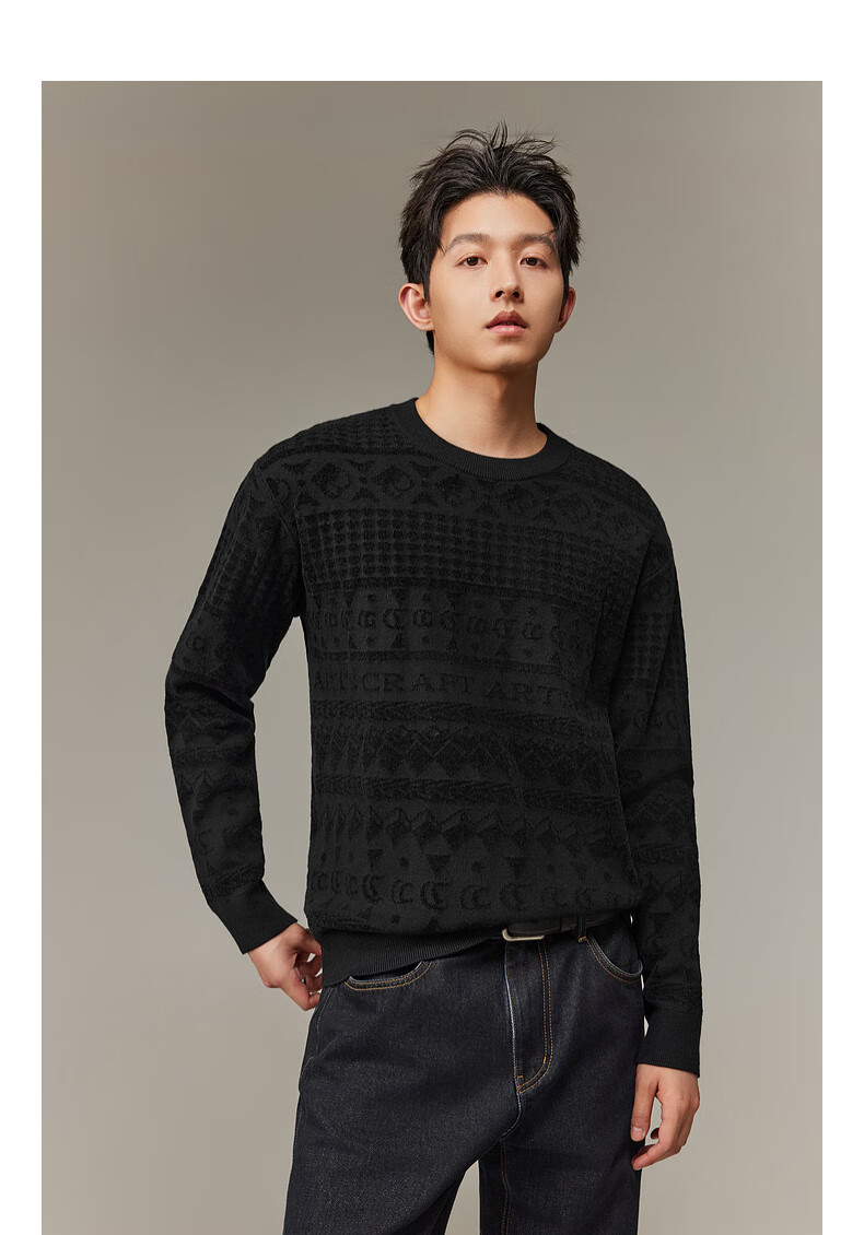 CABBEEN Geometric Totem Jacquard 3D Logo Long Sleeve Modal Soft Knit Men's Sweater Winter 2025 6