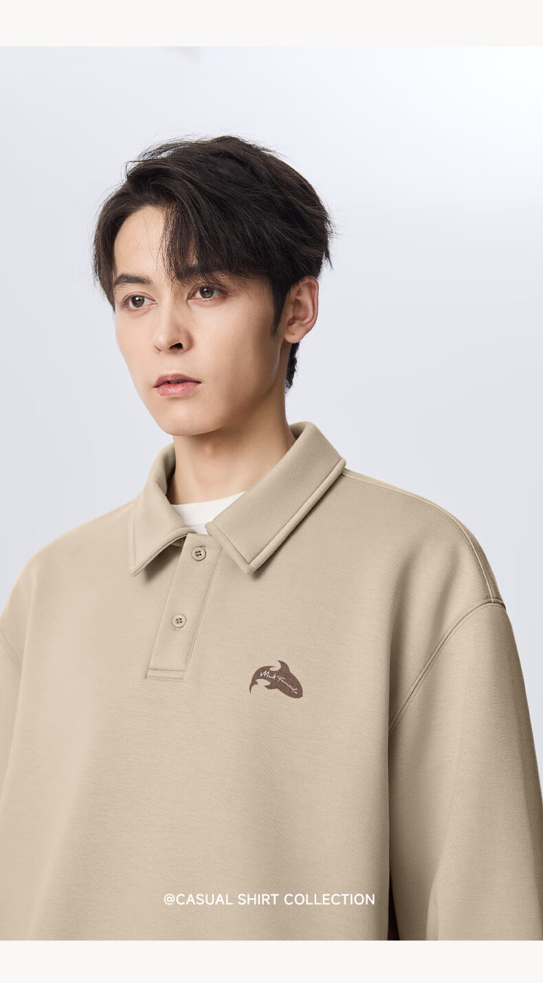 Mark Fairwhale American Heavyweight Fleece-Lined Polo Collar Casual Long Sleeve Sweatshirt Men Sand Color XL Fall/Winter 2025 8