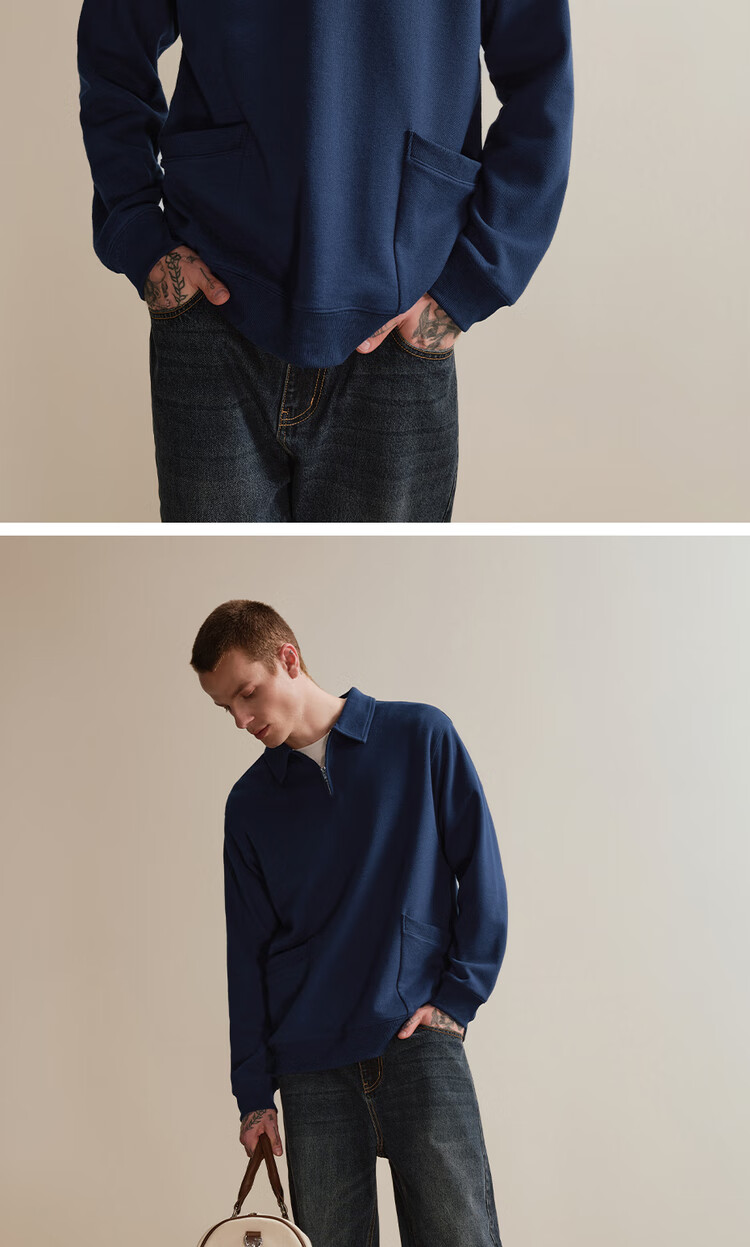 Giordano Designer Men's Sweatshirt New Double-Sided Fabric Double Pocket Half-Zip Collar Top 18025804 16