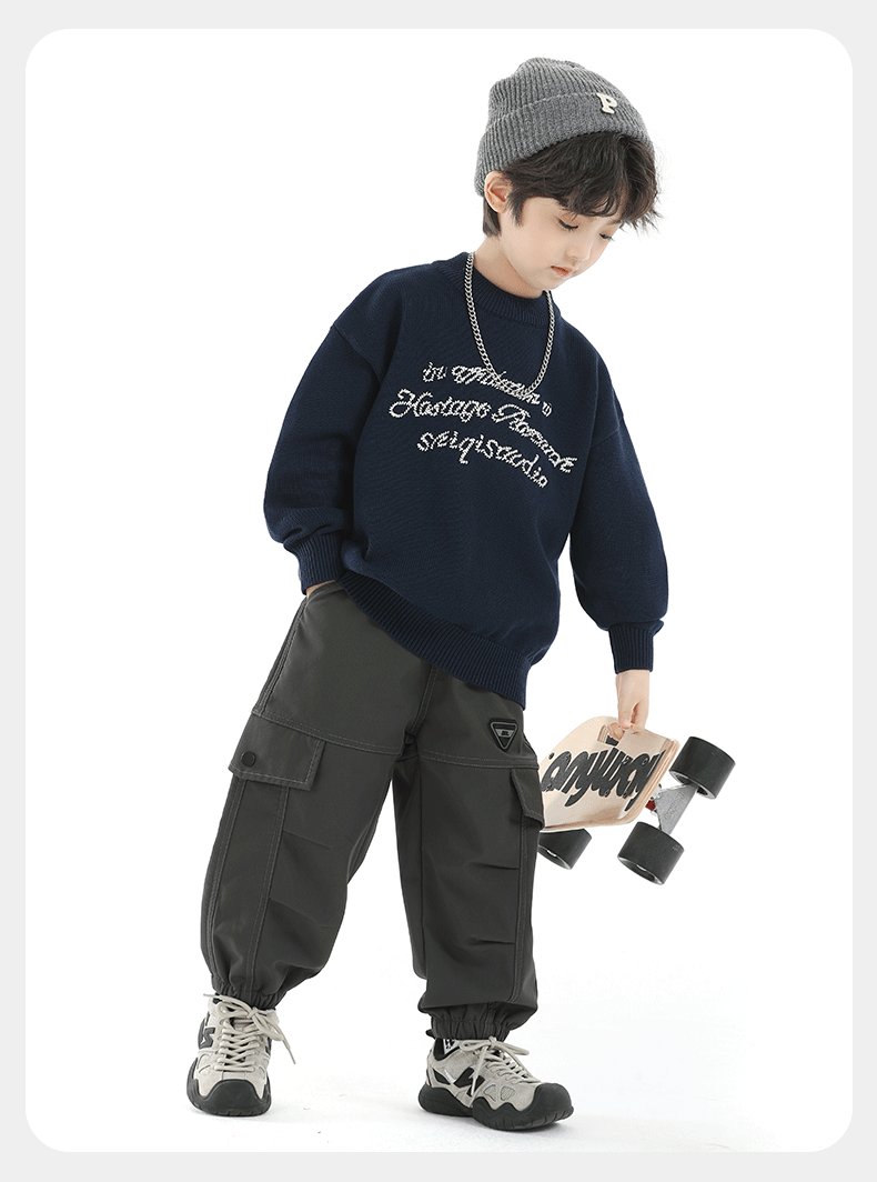 Little Elephant Ham Boys' Knitted Crew Neck Sweater Base Shirt Yellow [100% Cotton Skin-Friendly Non-Itchy] 120 cm 15