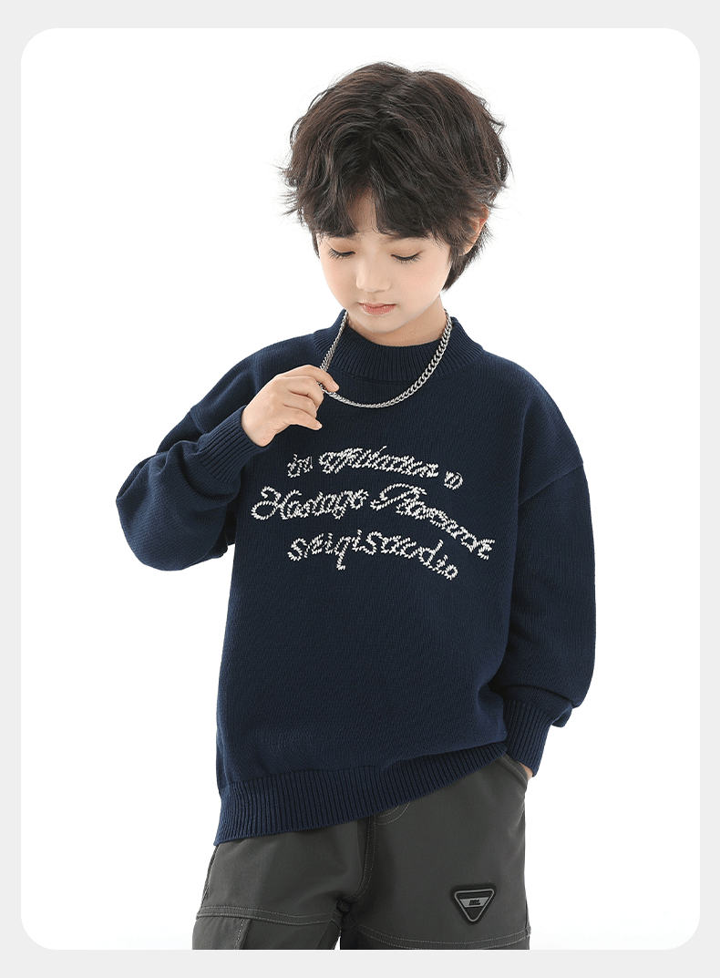 Little Elephant Ham Boys' Knitted Crew Neck Sweater Base Shirt Yellow [100% Cotton Skin-Friendly Non-Itchy] 120 cm 16