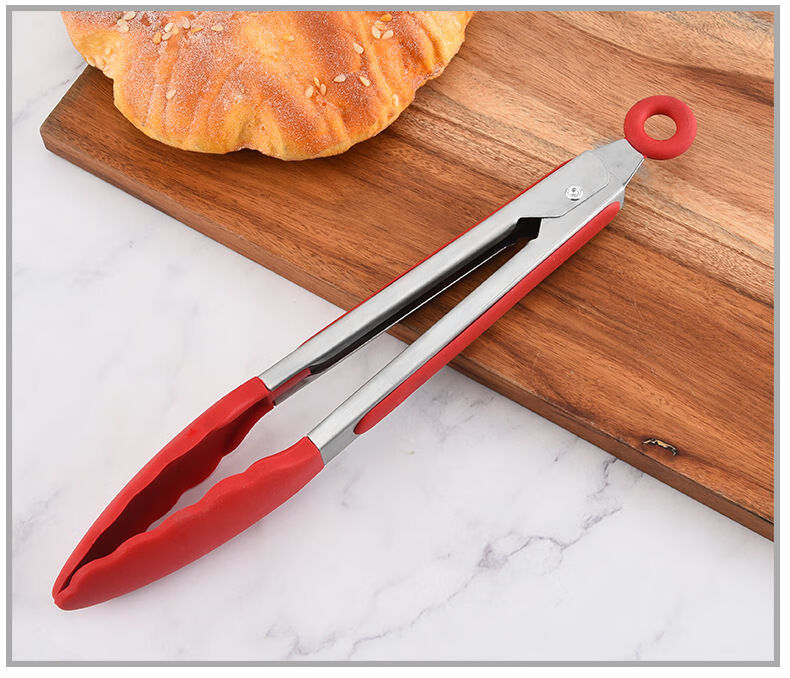 厨房用品优选硅胶食品夹不锈钢厨房烤肉煎牛排夹子耐高温烤箱烘焙食物