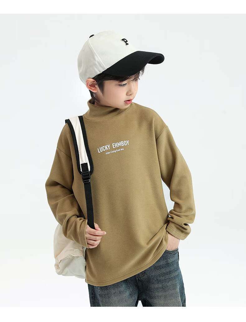Little Elephant Ham Boys' Base Layer Shirt Autumn Winter Children's Innerwear Half Turtleneck New Boys' Trendy White 150 cm 27