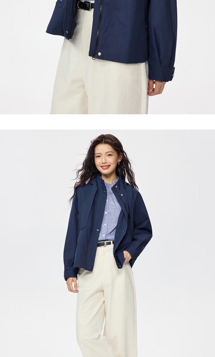 Giordano Women's American Style Windbreaker Jacket Autumn New Windproof Drawstring Hooded Loose Trench Coat 05375684 16