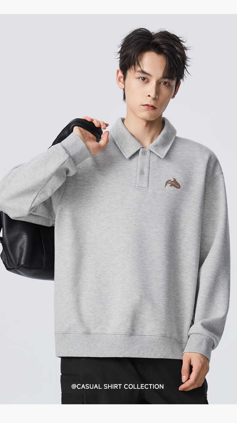Mark Fairwhale American Heavyweight Fleece-Lined Polo Collar Casual Long Sleeve Sweatshirt Men Sand Color XL Fall/Winter 2025 6