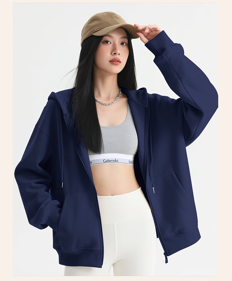 Baleno Women's Fleece Lined Hoodie Cardigan Jacket 2025 Autumn Winter New Loose Warm Top for Petite Women 2