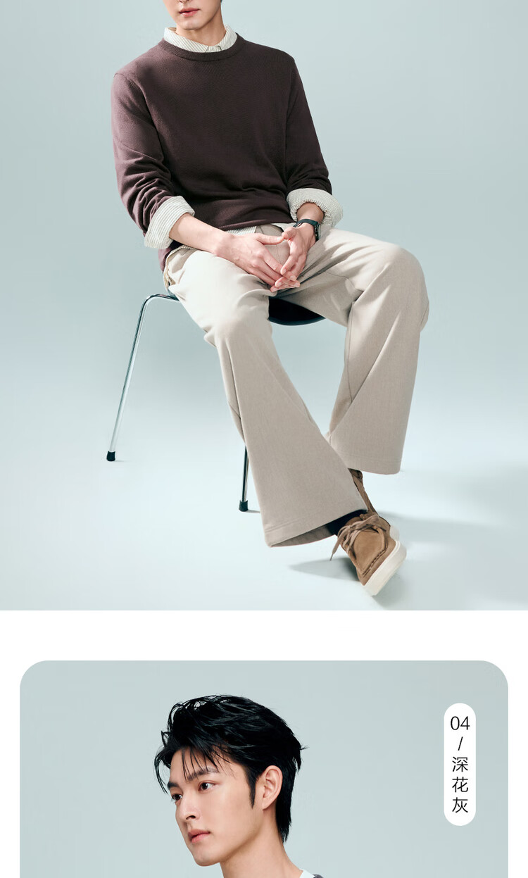 Giordano Men's Autumn Winter New Combed Cotton Solid Color Crew Neck Pullover Knitwear 18055610 10