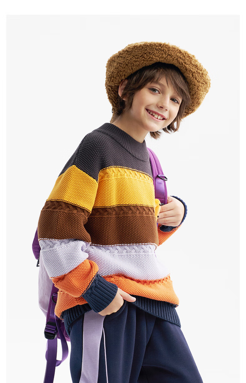 MQD Boys Sweater Knitwear 2025 Winter New Thickened Warm Half Turtleneck Striped Top for Kids 8