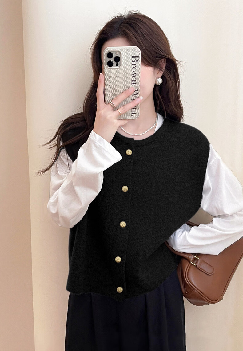 TonLion 2025 Autumn Winter Simple Retro Round Neck Cardigan Vest for Women 2