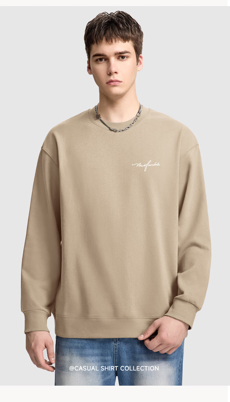 Mark Fairwhale Fleece-Lined Crewneck Sweatshirt Men Autumn Winter 2026 New Loose Warm Long Sleeve Casual Top Dark Gray L 14