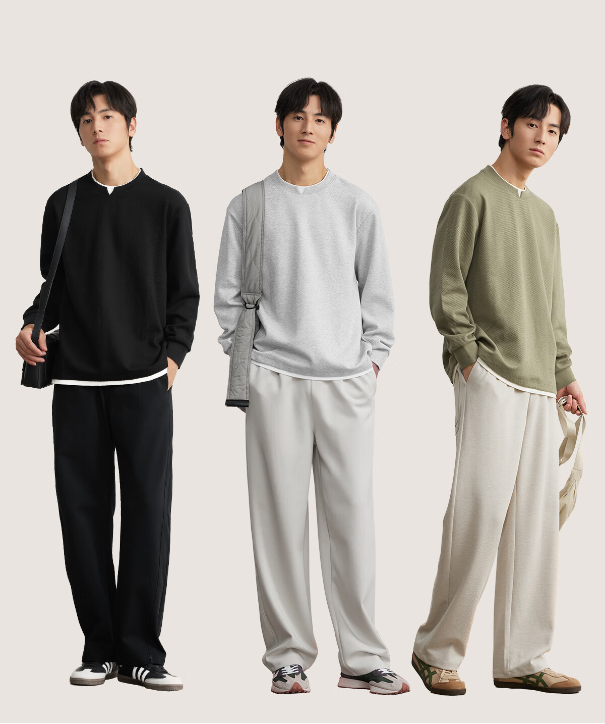 MARKLESS Men's 2025 Autumn New Loose Fit Khaki Green Layered Long Sleeve Sweatshirt, Size L, Model 5406 10