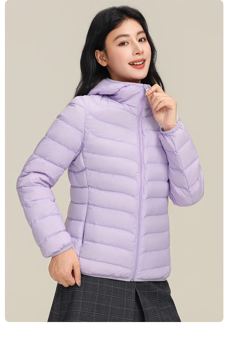 YAYA Lightweight Women's Down Jacket Warm Fashion Slim Short Duck Down Autumn Winter Hooded Lightweight Coat 33