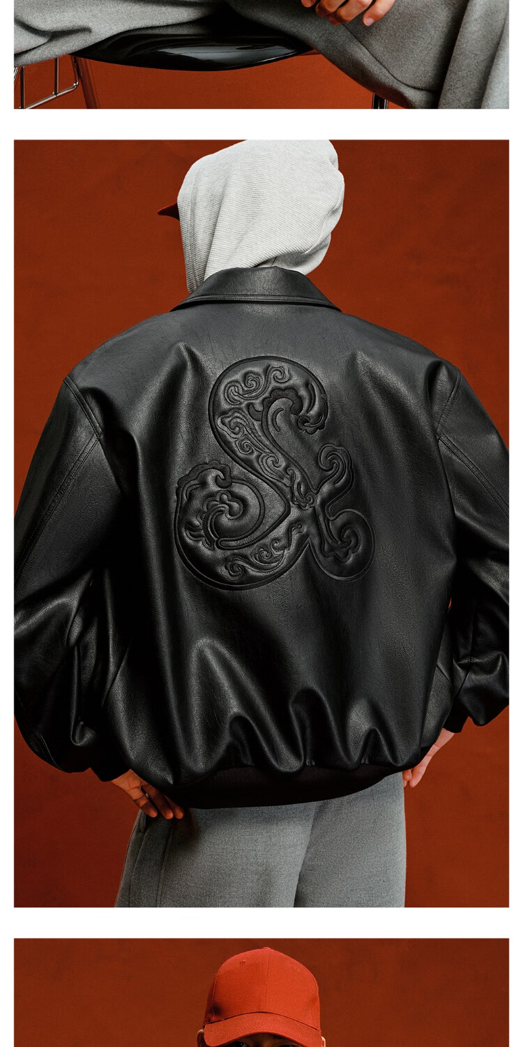 JACK&JONES Men's Jacket Horse Year Fashion Streetwear 3D Embroidery Loose Casual Lapel PU Coat 2261P3001 2
