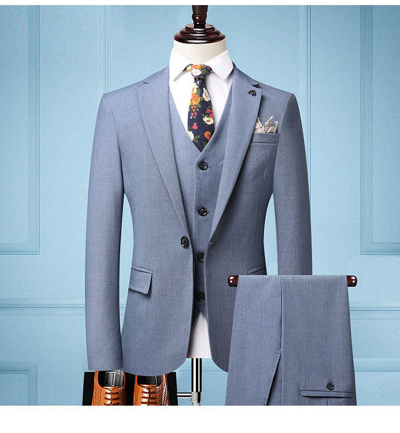 培蒙西服男套装可选三件套秋冬新款小西装伴郎新郎结婚服 深灰色