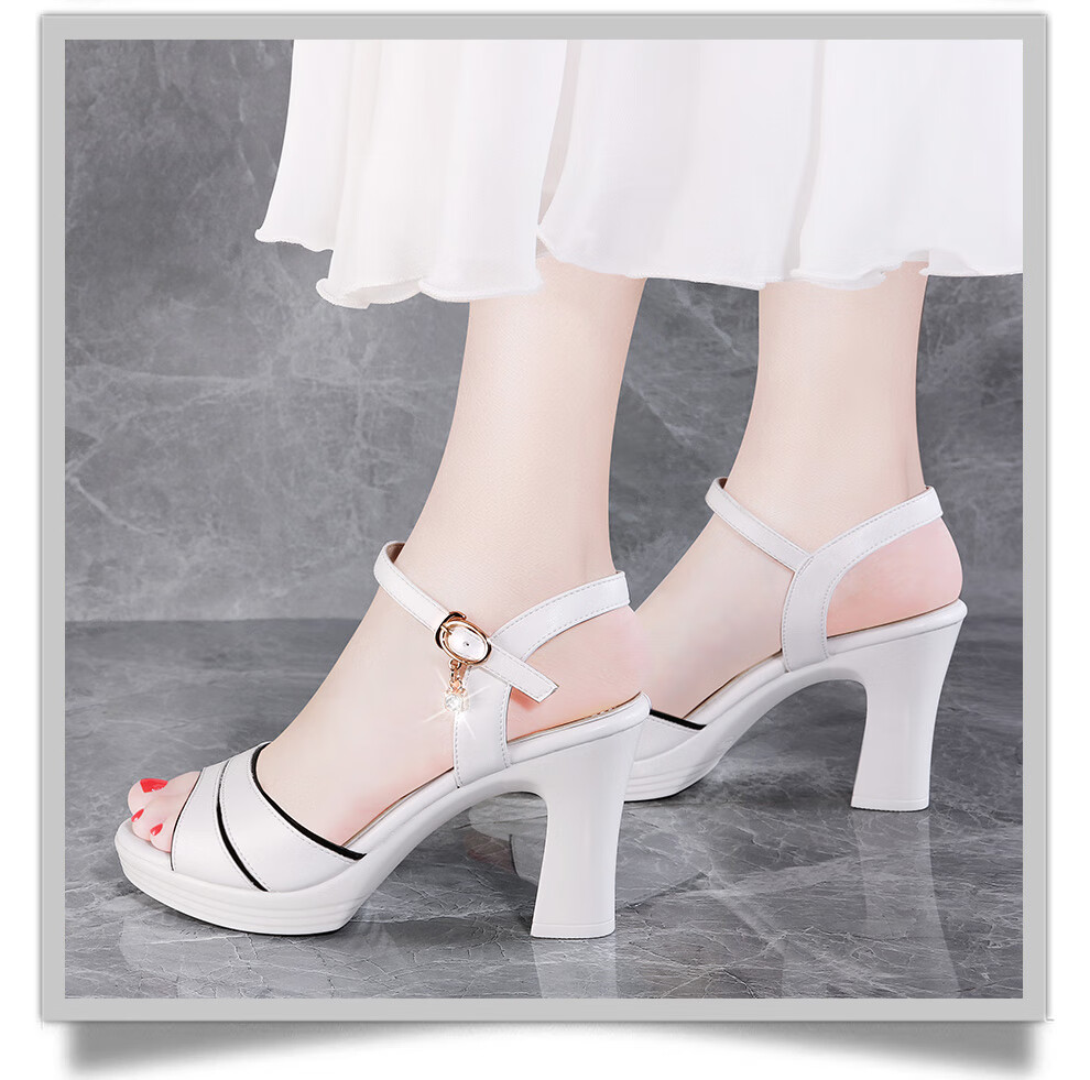 花花公子高跟凉鞋女2019春夏新款粗跟高跟单鞋优雅水钻厚底防水台女