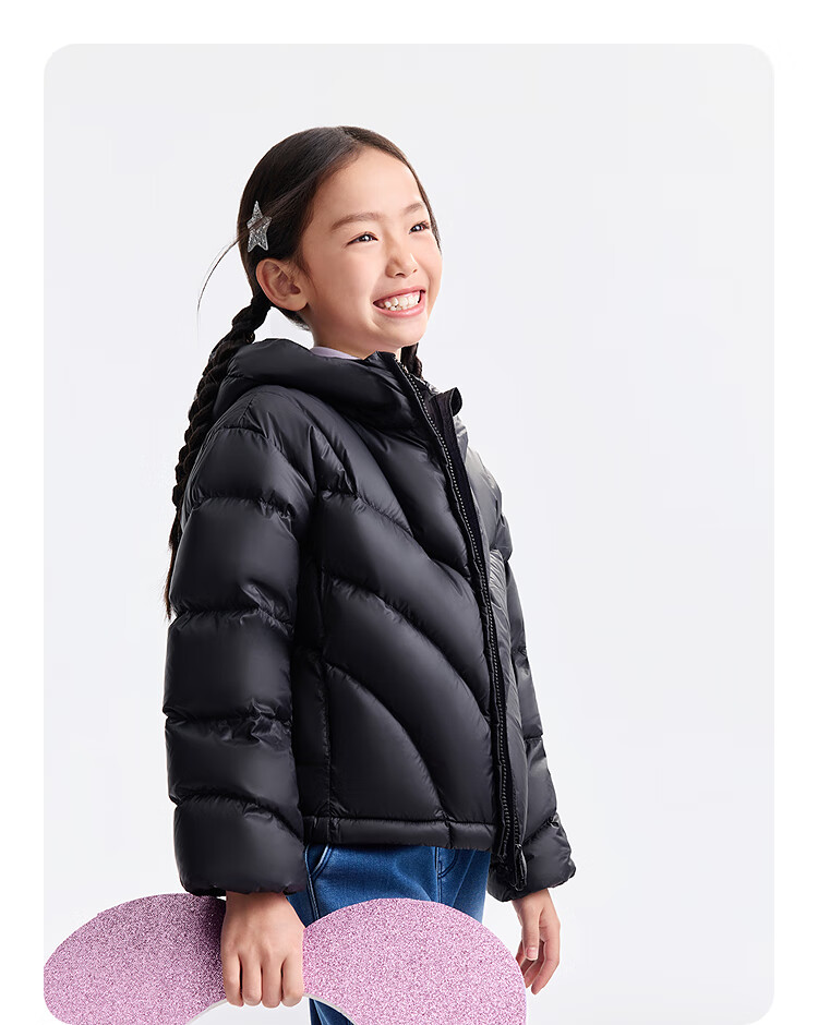 Annil Kids Girls Short Down Jacket 2025 Winter New Warm Coat Black 140 12