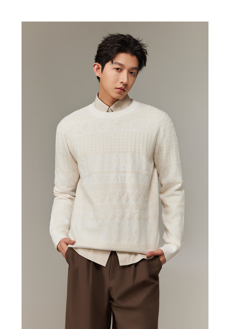 CABBEEN Geometric Totem Jacquard 3D Logo Long Sleeve Modal Soft Knit Men's Sweater Winter 2025 10