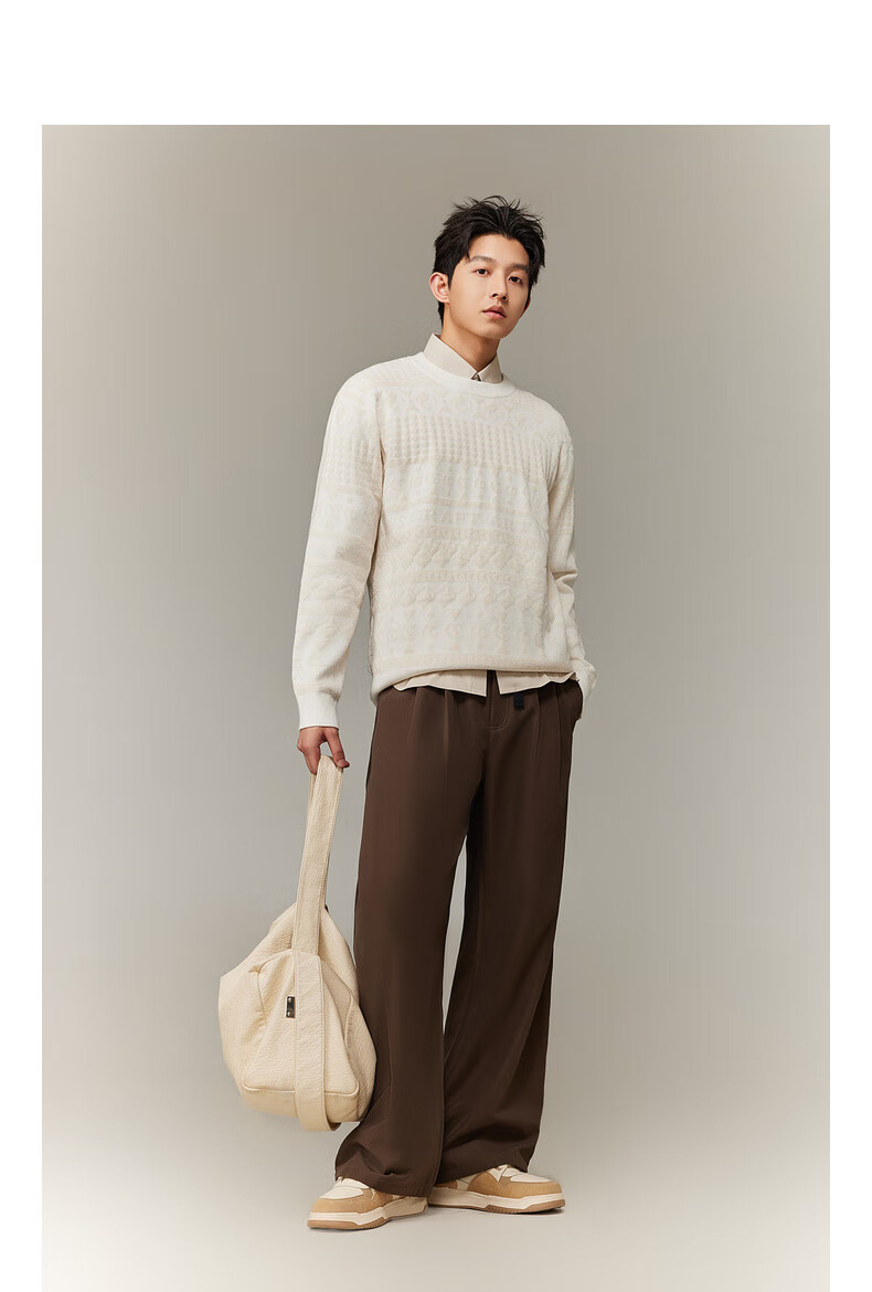 CABBEEN Geometric Totem Jacquard 3D Logo Long Sleeve Modal Soft Knit Men's Sweater Winter 2025 4