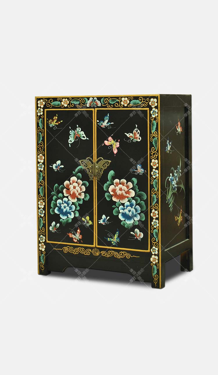 藏式彩绘二门鞋柜储物柜洗手台客厅玄关柜餐边柜中式仿古实木家具定制