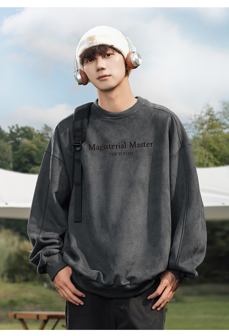WOOD SOON Men's Vintage American Style Loose Fit Pullover Sweatshirt Autumn Winter Heavyweight Casual Top 19
