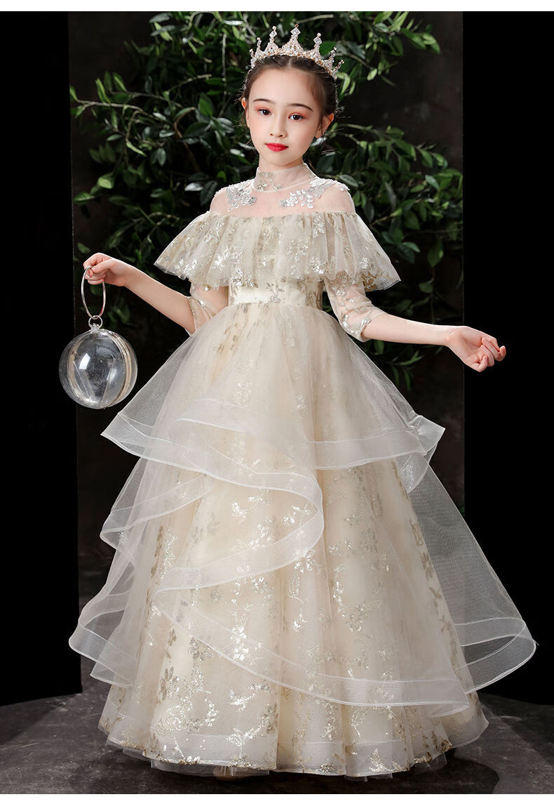 微壹起钢琴演出服学生少女儿童走秀礼服高端主持人公主裙花童小女孩