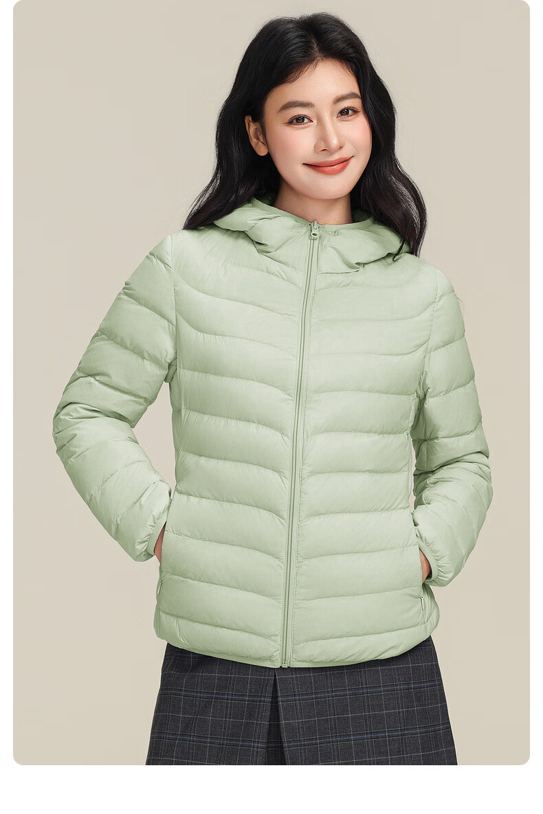 YAYA Lightweight Women's Down Jacket Warm Fashion Slim Short Duck Down Autumn Winter Hooded Lightweight Coat 40