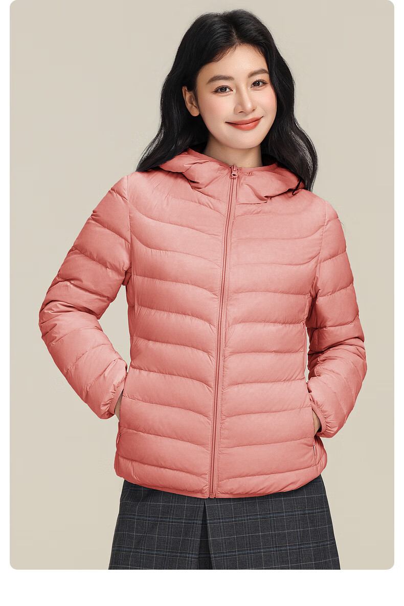 YAYA Lightweight Women's Down Jacket Warm Fashion Slim Short Duck Down Autumn Winter Hooded Lightweight Coat 28