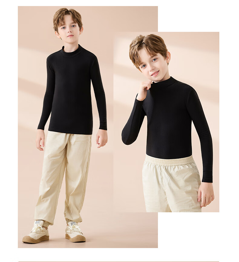 Yalu Children's Thermal Base Layer Autumn Winter Boys Warm Long Sleeve Crew Neck Black and White Shirt 5